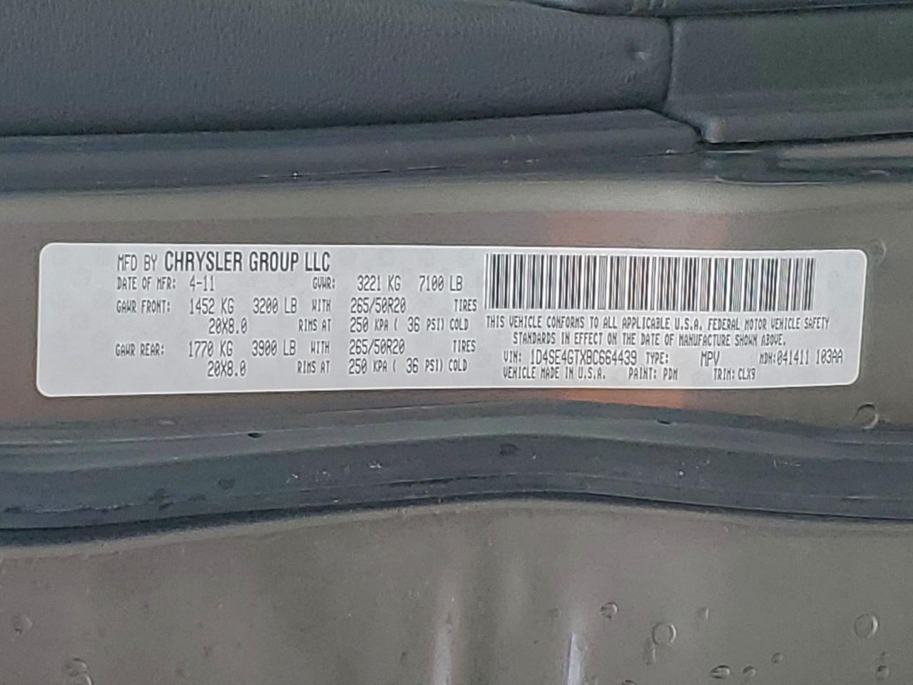 2011 Dodge Durango Crew VIN: 1D4SE4GTXBC664439 Lot: 93476445