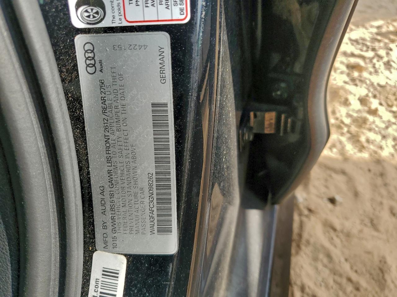 2016 Audi A6 Premium Plus VIN: WAUGFAFC3GN098262 Lot: 93613635