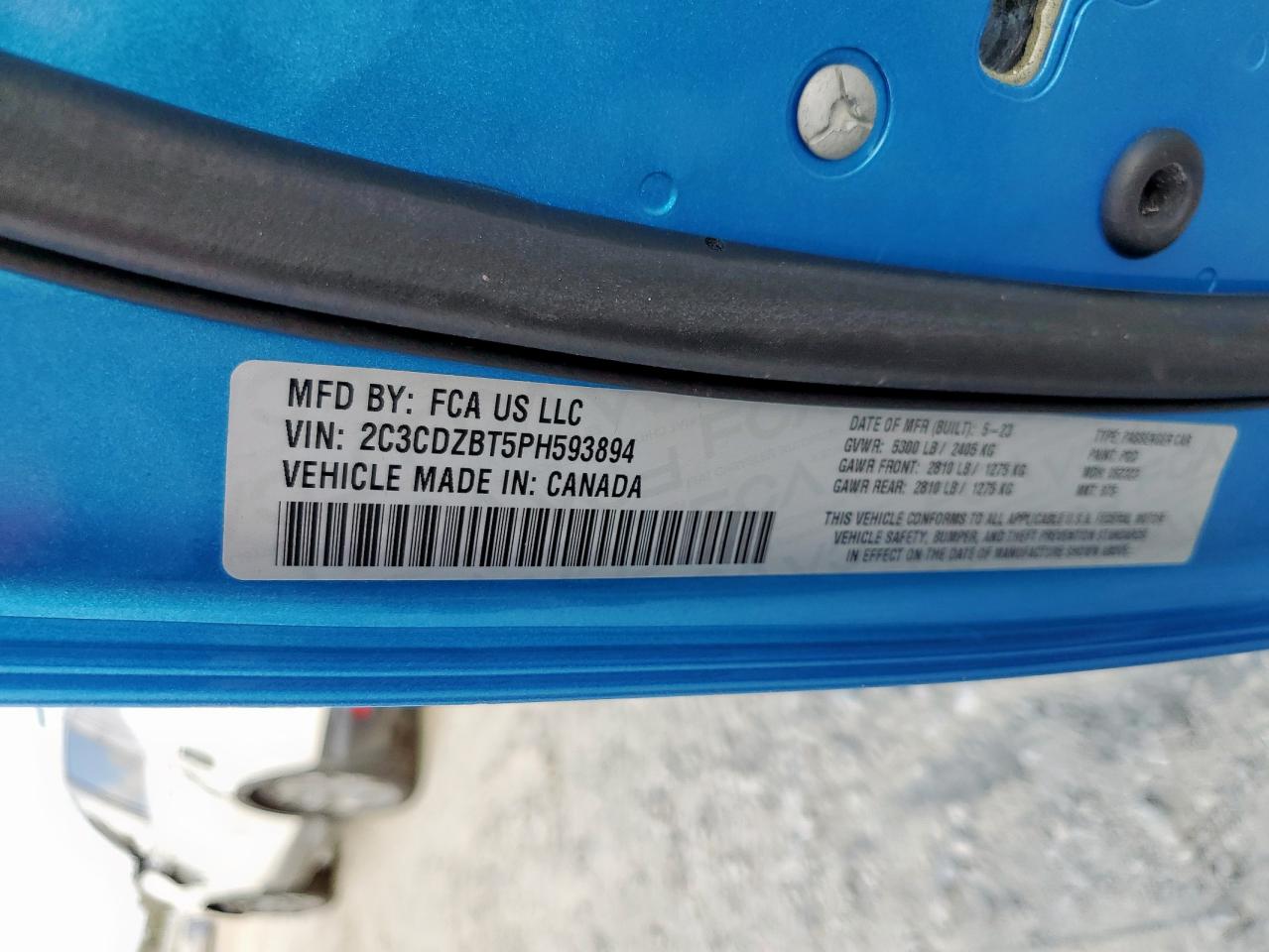 2023 Dodge Challenger R/T VIN: 2C3CDZBT5PH593894 Lot: 93867975