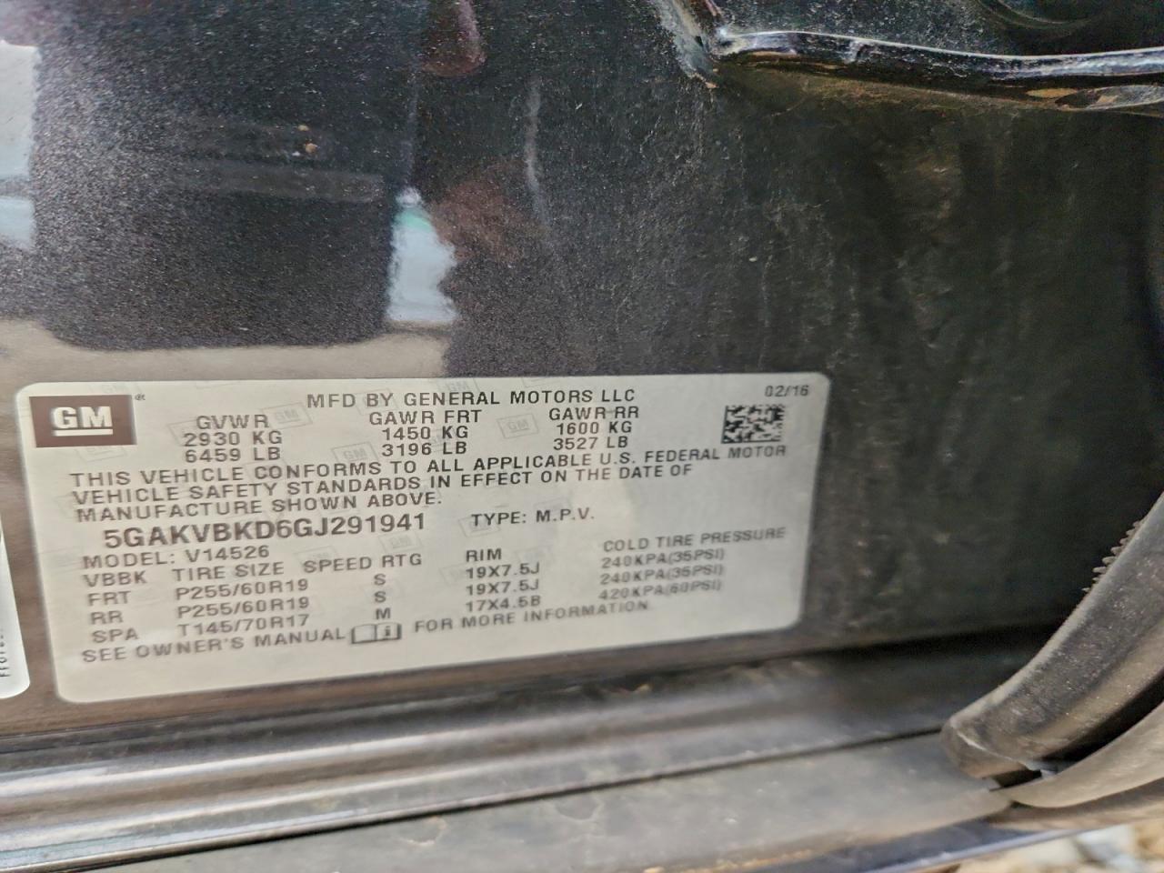 2016 Buick Enclave VIN: 5GAKVBKD6GJ291941 Lot: 94511975