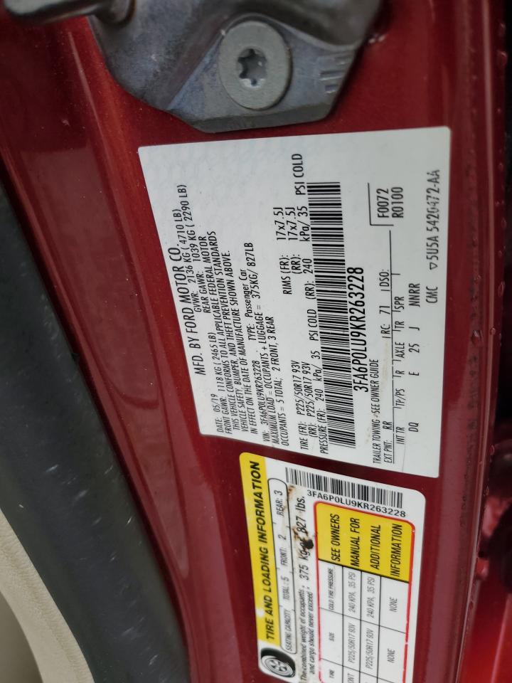 2019 Ford Fusion Se VIN: 3FA6P0LU9KR263228 Lot: 93746415