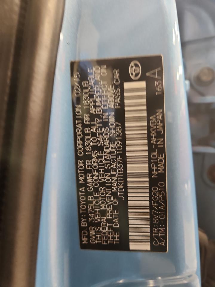 2015 Toyota Prius C VIN: JTDKDTB37F1091387 Lot: 92278815