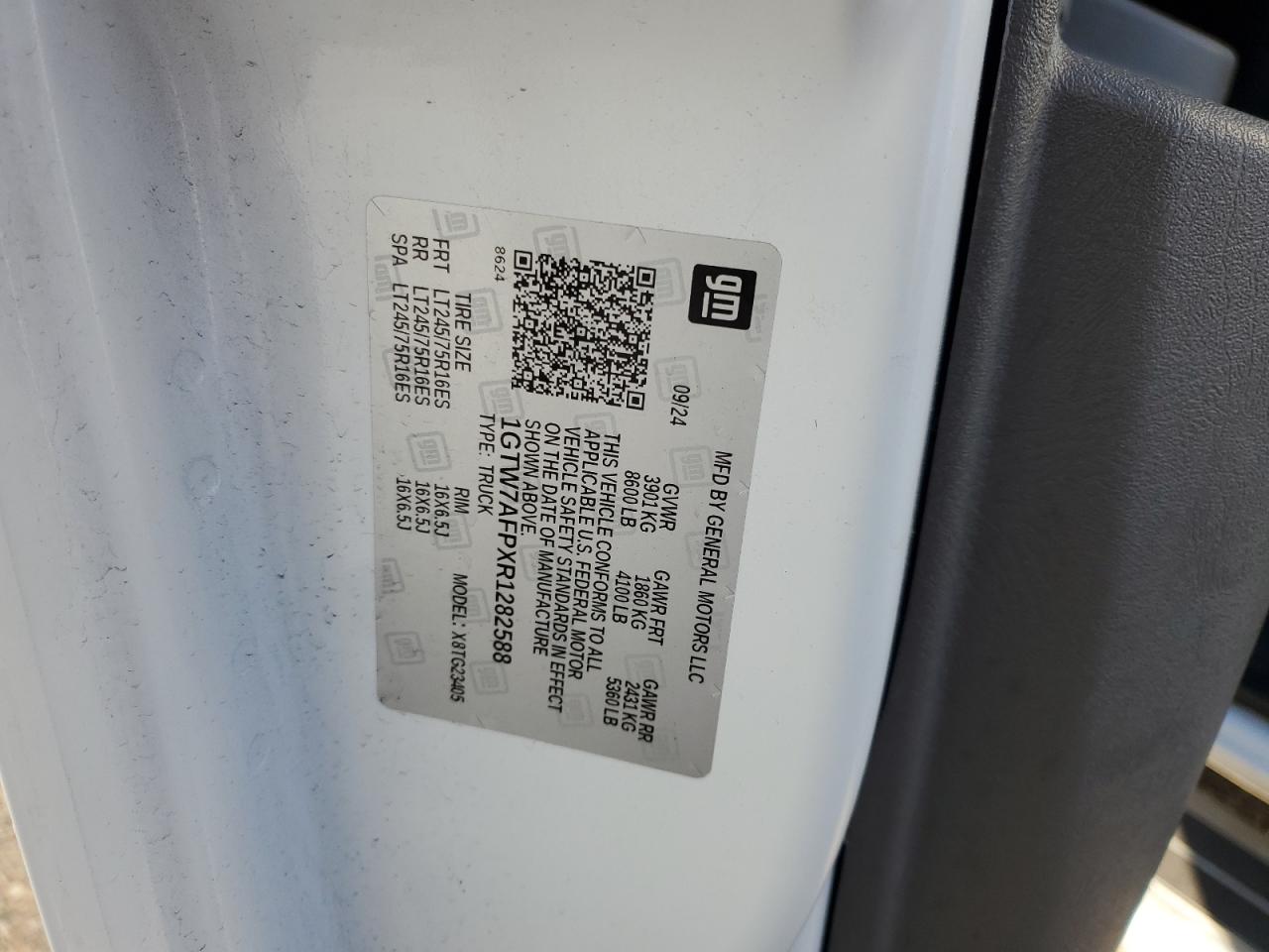 2024 GMC Savana G2500 VIN: 1GTW7AFPXR1282588 Lot: 92504525