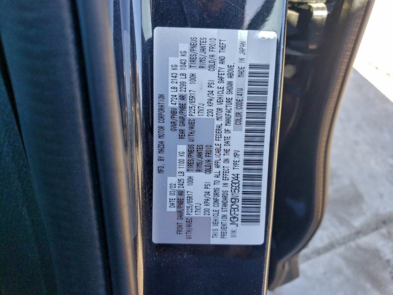 2022 Mazda Cx-5 Preferred VIN: JM3KFBCM9N1593044 Lot: 94355725