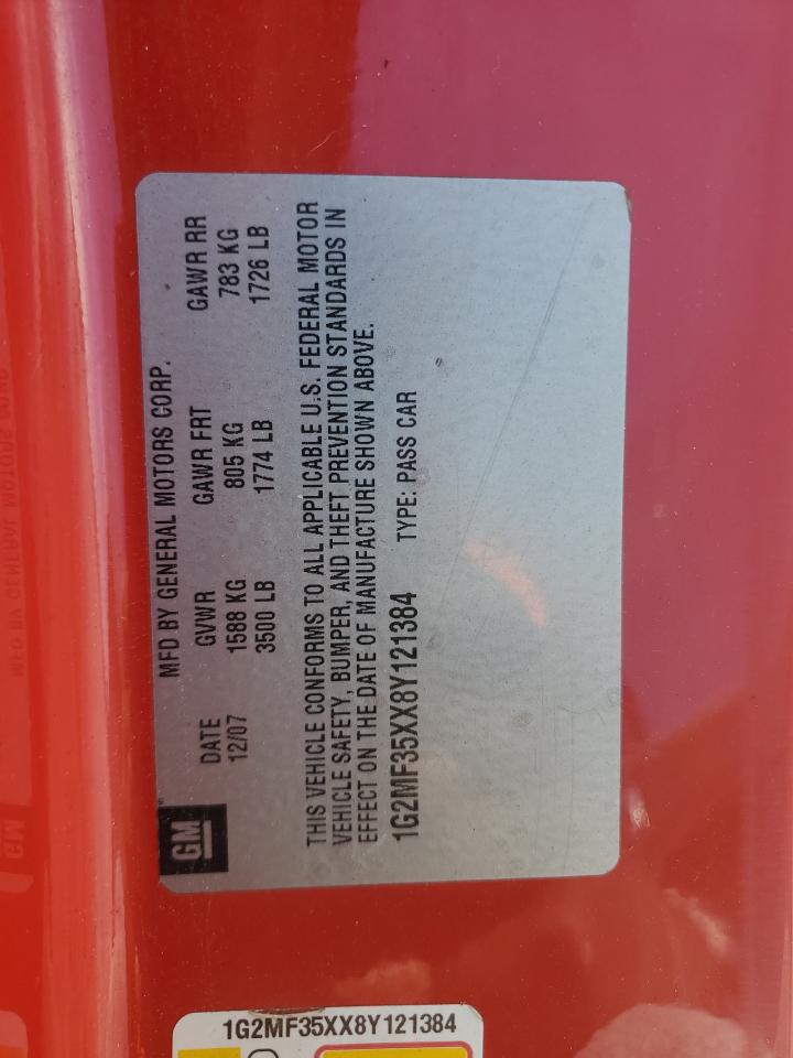 2008 Pontiac Solstice Gxp VIN: 1G2MF35XX8Y121384 Lot: 92710725