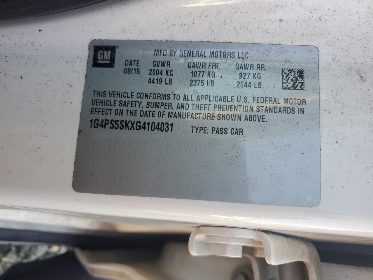 2016 Buick Verano VIN: 1G4PS5SKXG4104031 Lot: 90570815