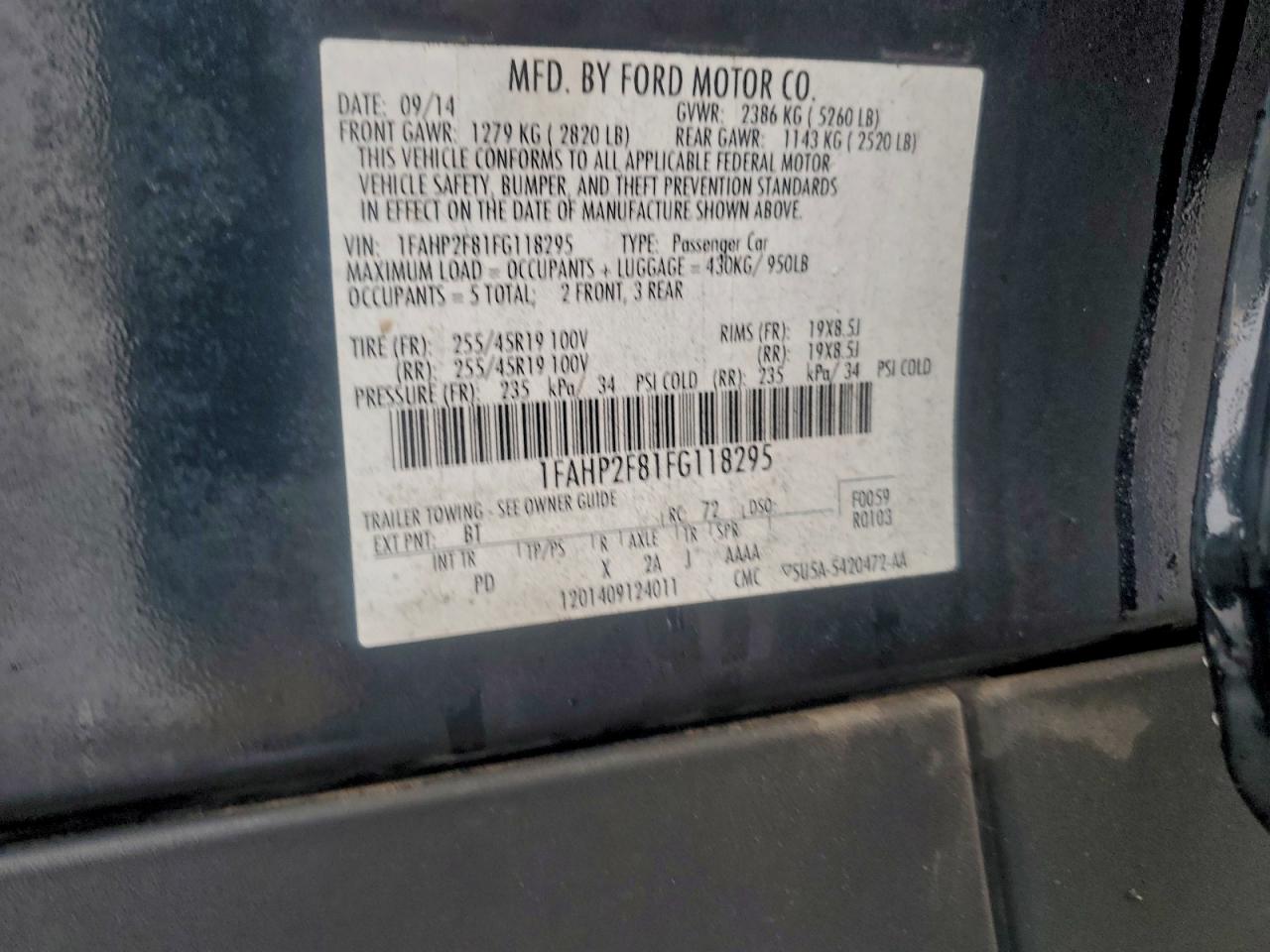 2015 Ford Taurus Limited VIN: 1FAHP2F81FG118295 Lot: 93825225