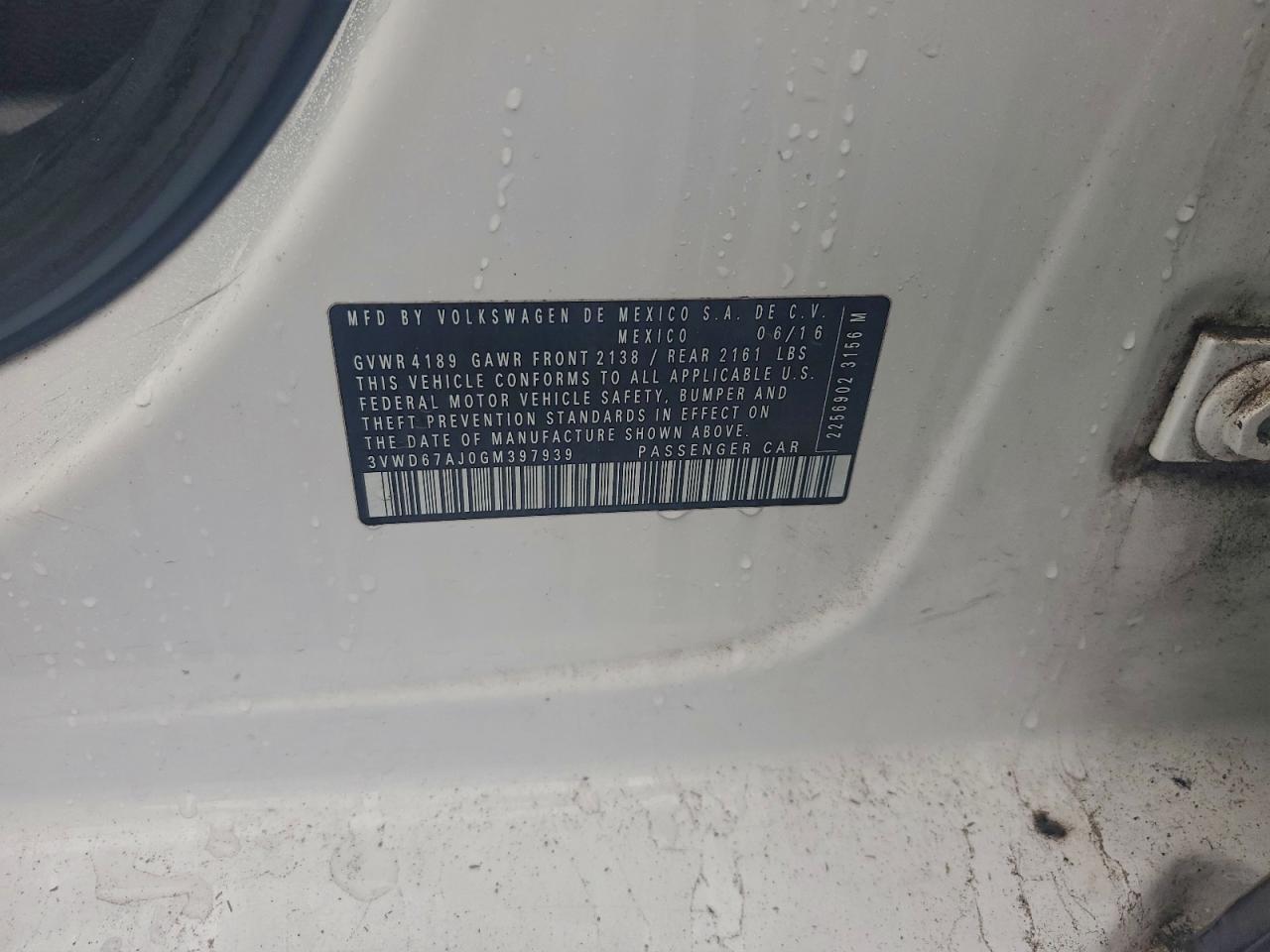 2016 Volkswagen Jetta Se VIN: 3VWD67AJ0GM397939 Lot: 94554945
