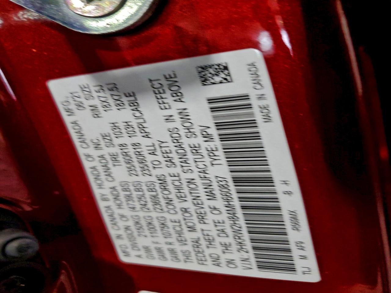 2021 Honda Cr-V Exl VIN: 2HKRW2H84MH660837 Lot: 93999045