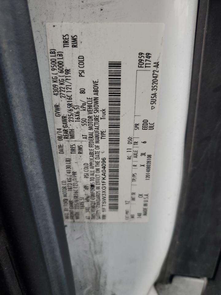 2015 Ford Transit T-350 VIN: 1FTSW3XG1FKA04096 Lot: 93638015