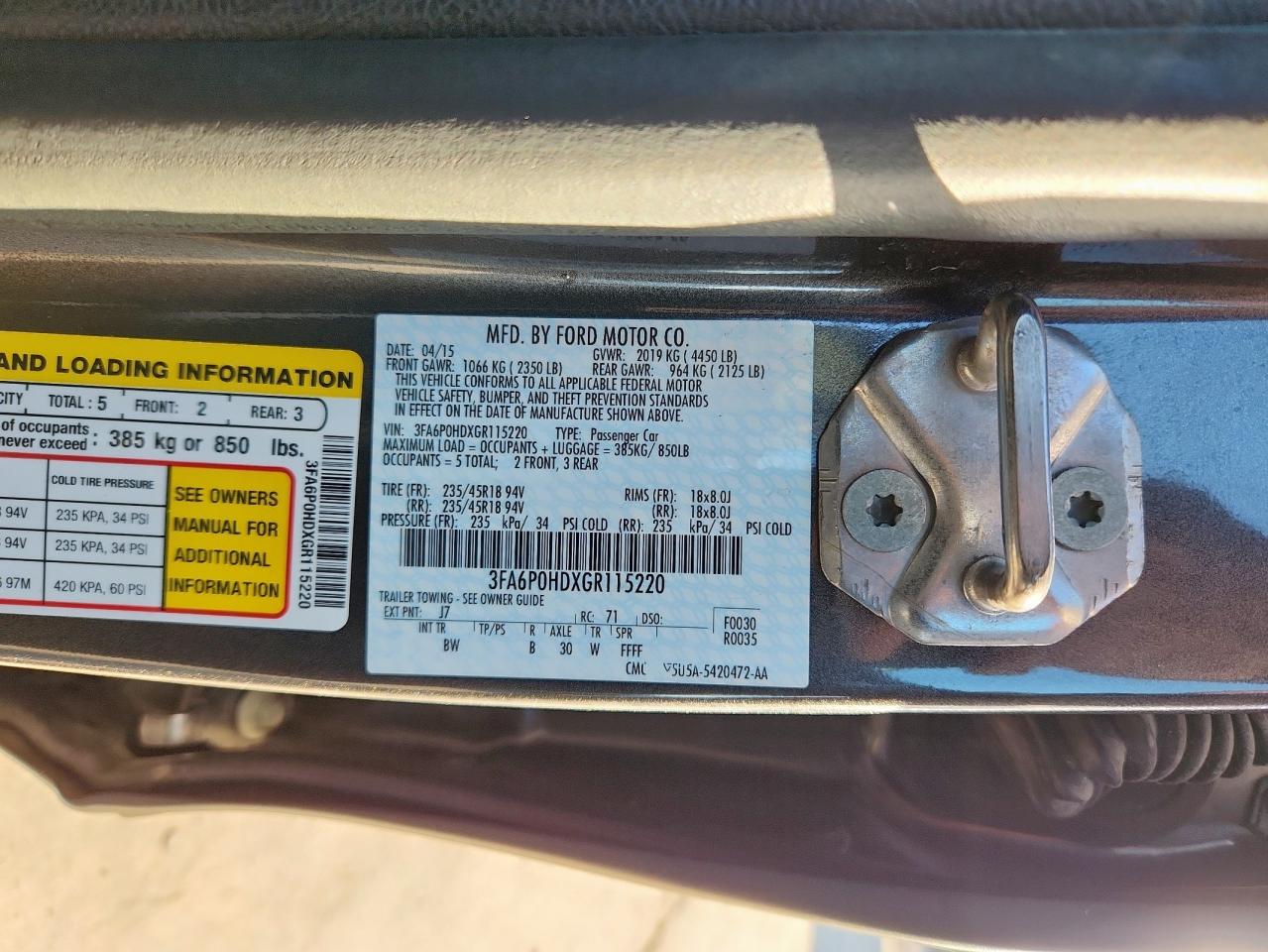 2016 Ford Fusion Se VIN: 3FA6P0HDXGR115220 Lot: 91982335