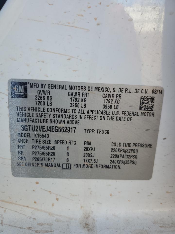 2014 GMC Sierra K1500 Slt VIN: 3GTU2VEJ4EG562917 Lot: 93154955