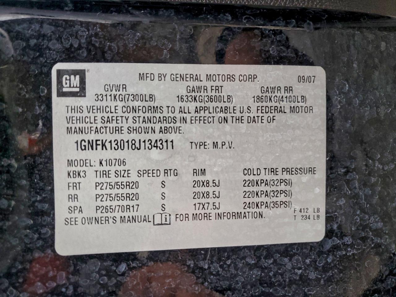 2008 Chevrolet Tahoe K1500 VIN: 1GNFK13018J134311 Lot: 93613145