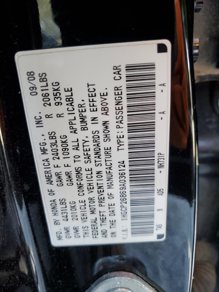 2009 Honda Accord Exl VIN: 1HGCP26869A036124 Lot: 93092275