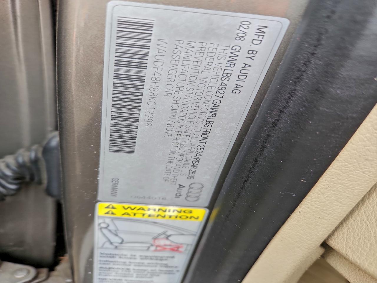 2008 Audi A4 2.0T Cabriolet Quattro VIN: WAUDF48H88K012296 Lot: 93440315