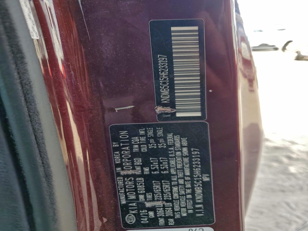 2017 Kia Sedona Lx VIN: KNDMB5C15H6233197 Lot: 93646495