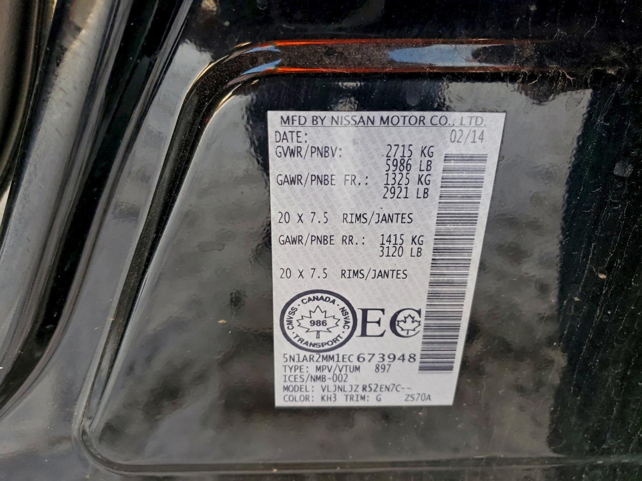 2014 Nissan Pathfinder S VIN: 5N1AR2MM1EC673948 Lot: 91910365