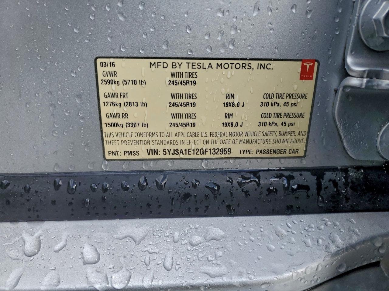 2016 Tesla Model S VIN: 5YJSA1E12GF132959 Lot: 91669115