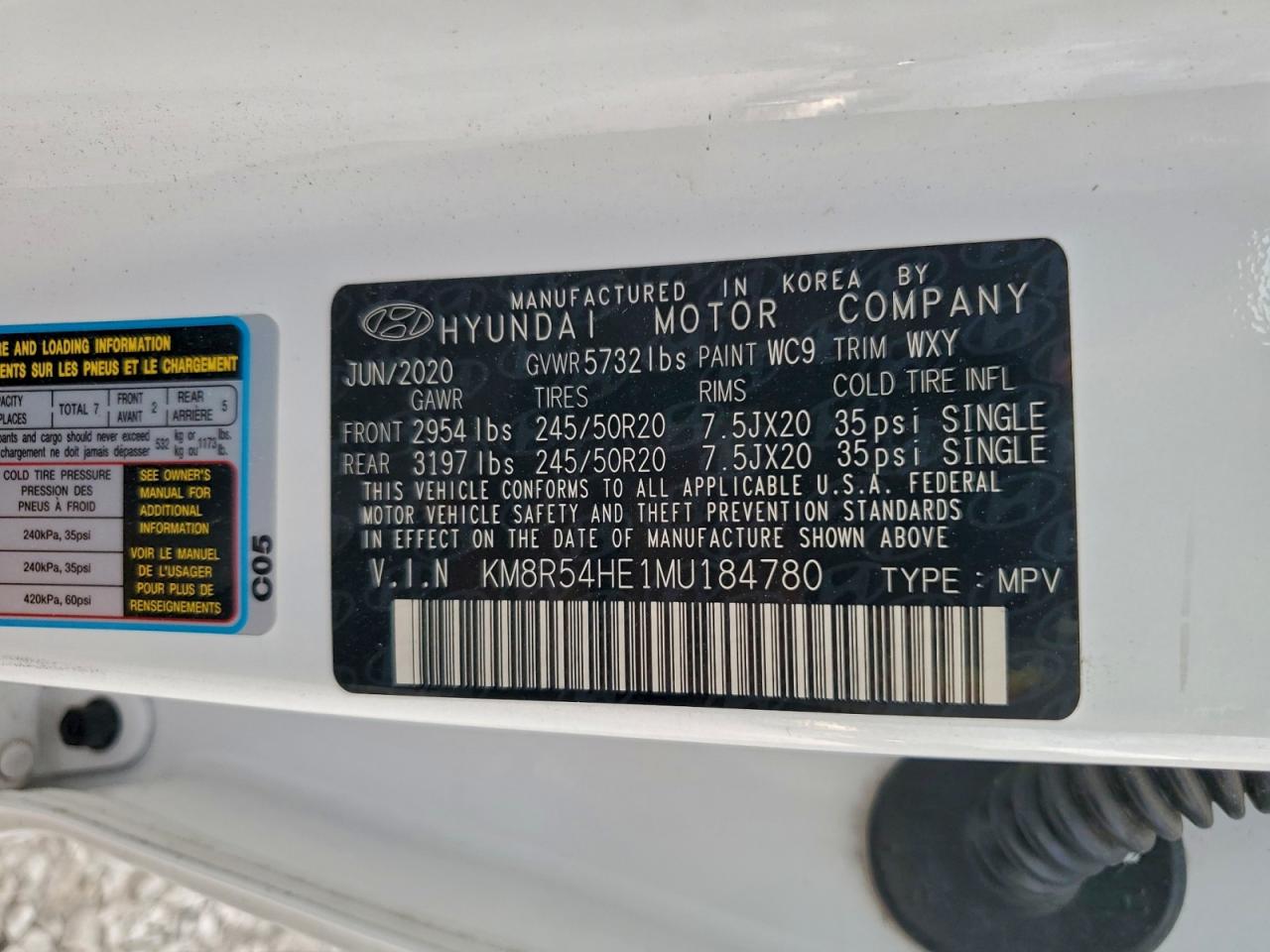 2021 Hyundai Palisade Limited VIN: KM8R54HE1MU184780 Lot: 94101905