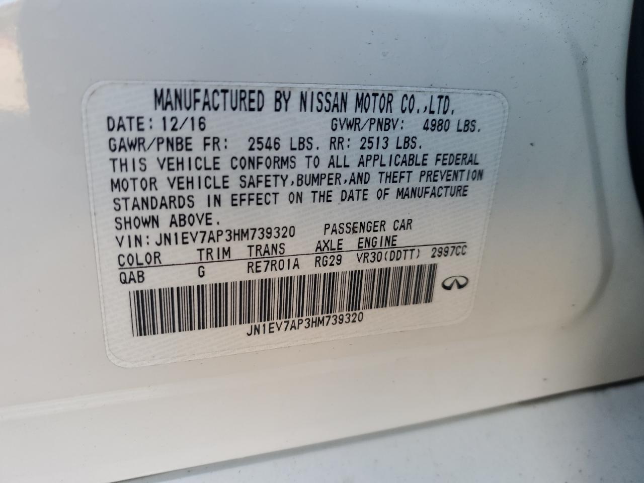 2017 Infiniti Q50 Premium VIN: JN1EV7AP3HM739320 Lot: 91815865