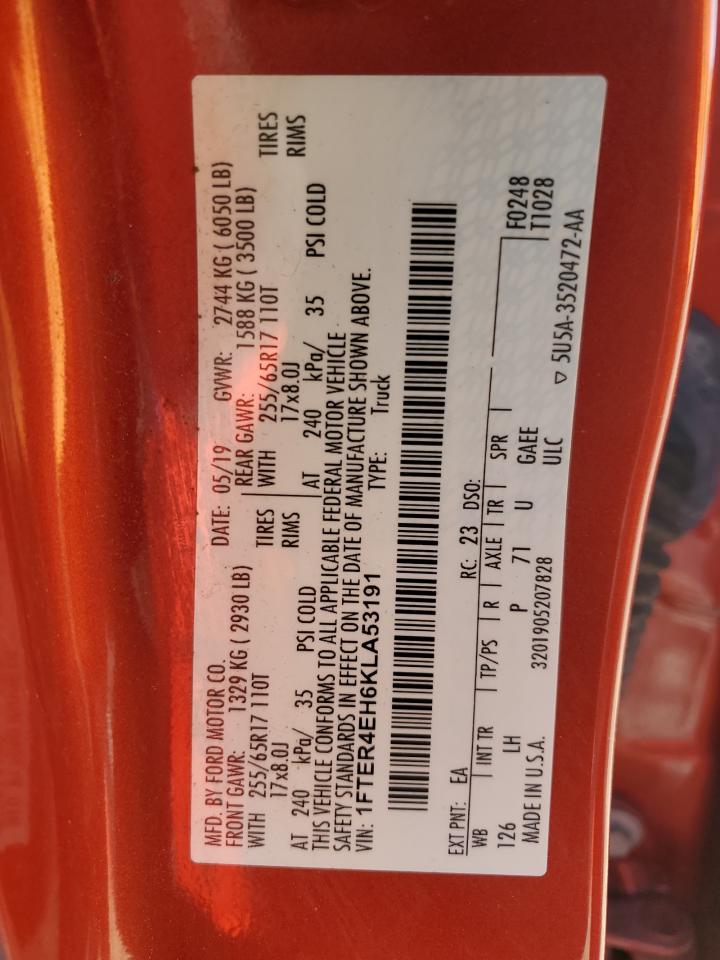 2019 Ford Ranger Xl VIN: 1FTER4EH6KLA53191 Lot: 91222895