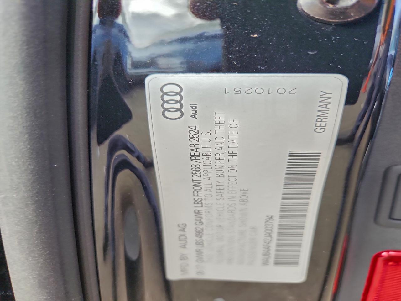 2018 Audi S4 Premium Plus VIN: WAUB4AF42JA003794 Lot: 93809965