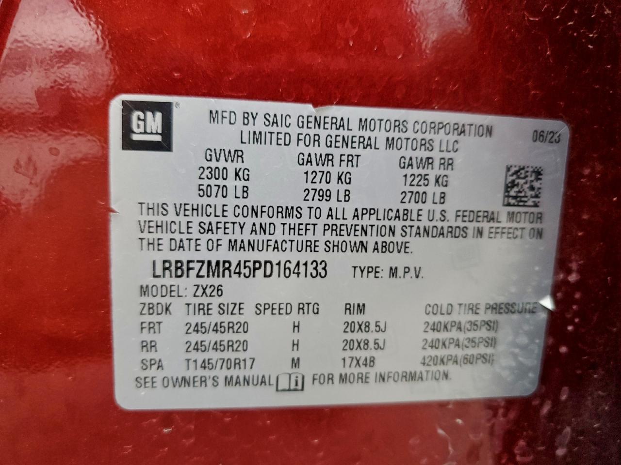 2023 Buick Envision Preferred VIN: LRBFZMR45PD164133 Lot: 93908655