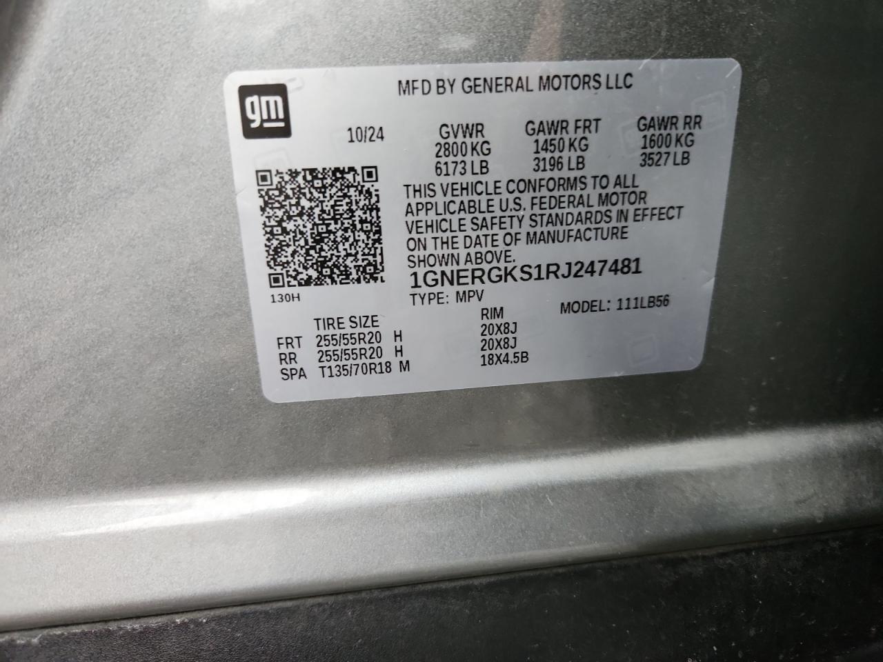 2024 Chevrolet Traverse Lt VIN: 1GNERGKS1RJ247481 Lot: 91872585