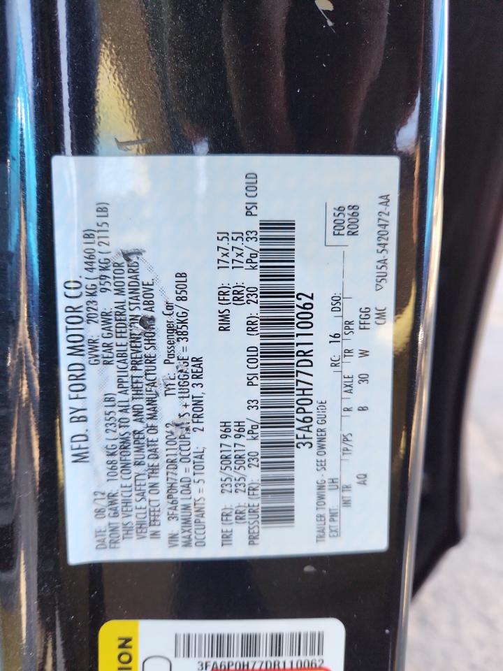 2013 Ford Fusion Se VIN: 3FA6P0H77DR110062 Lot: 92266115