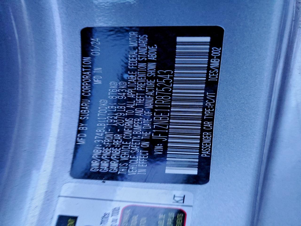 2024 Toyota Gr 86 Premium VIN: JF1ZNBE11R8752543 Lot: 93715665