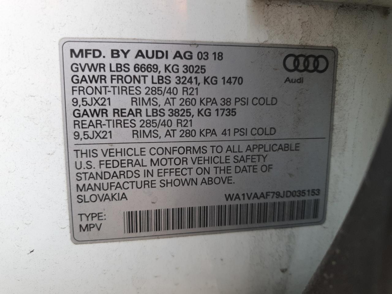 2018 Audi Q7 Prestige VIN: WA1VAAF79JD035153 Lot: 91133935