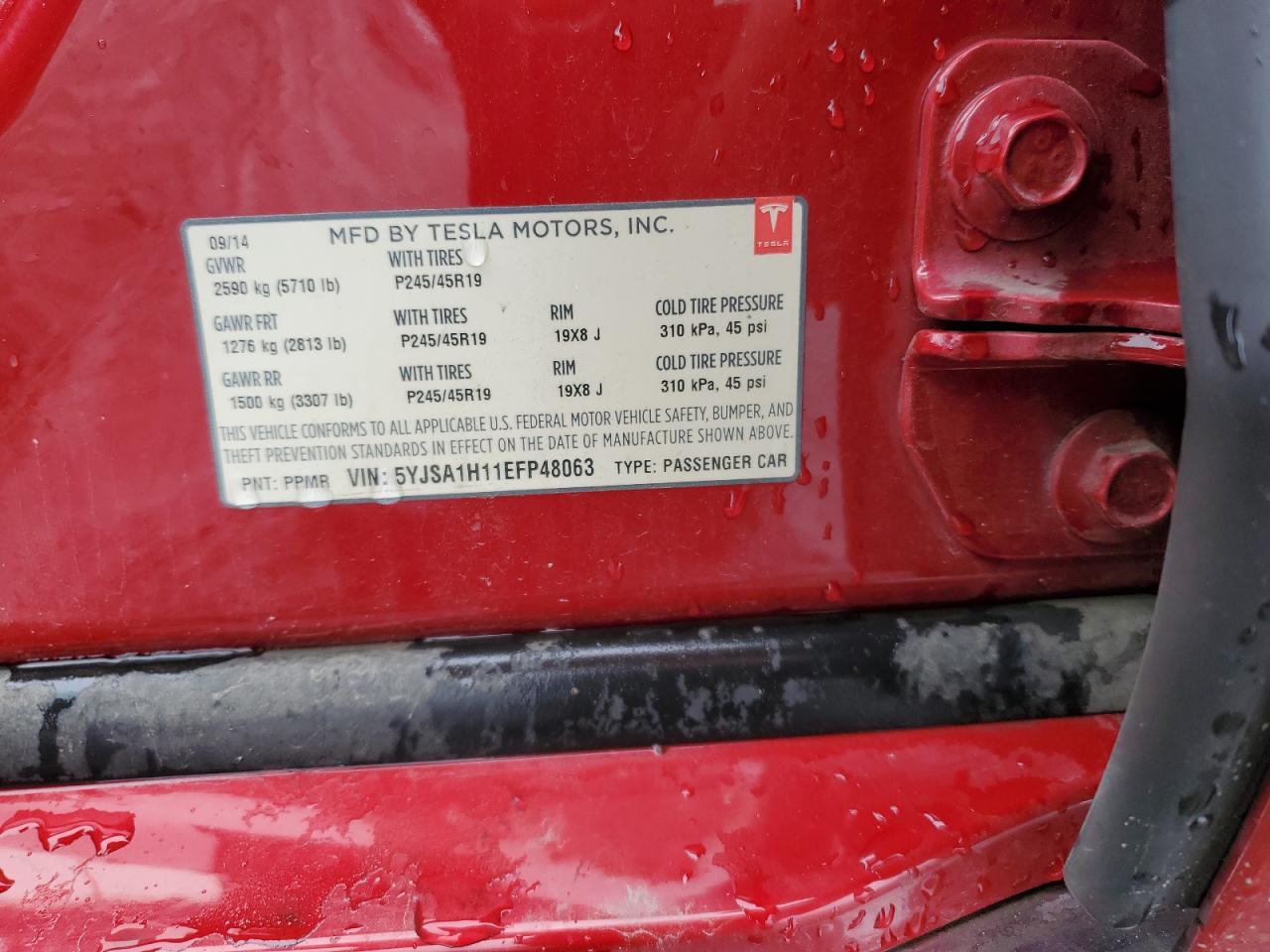 2014 Tesla Model S VIN: 5YJSA1H11EFP48063 Lot: 91274485