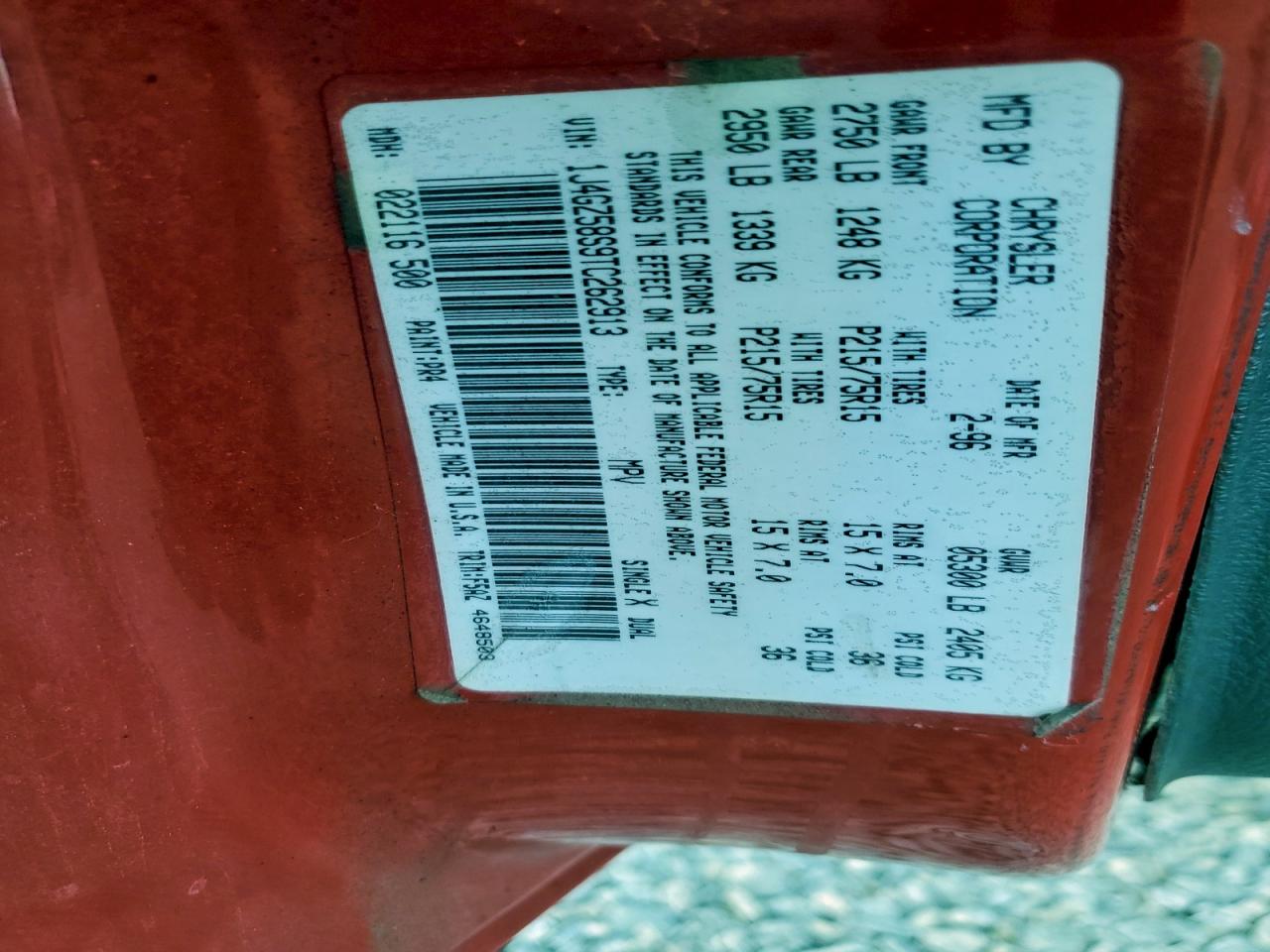 1996 Jeep Grand Cherokee Laredo VIN: 1J4GZ58S9TC262913 Lot: 93954435