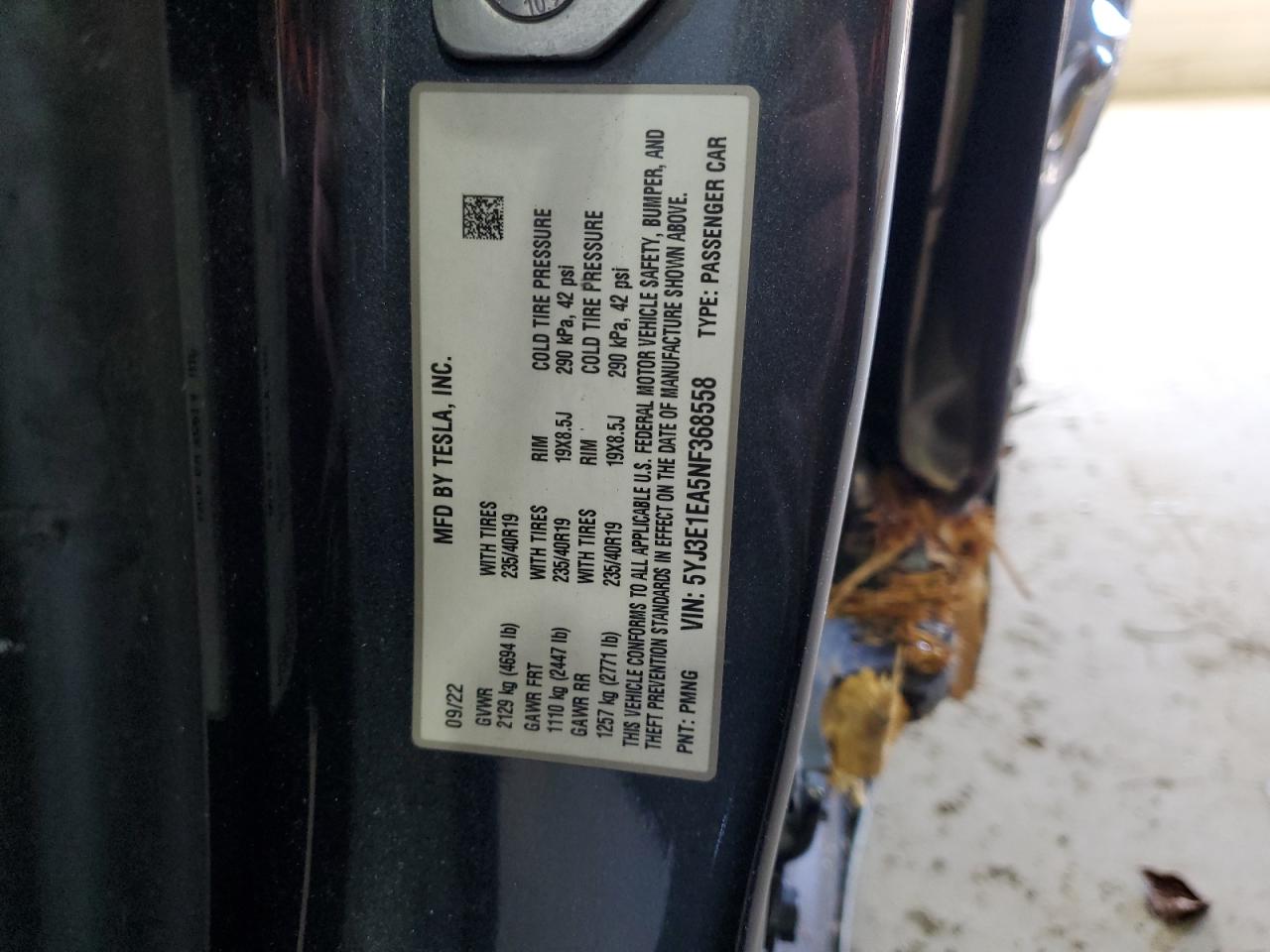 2022 Tesla Model 3 VIN: 5YJ3E1EA5NF368558 Lot: 92402045