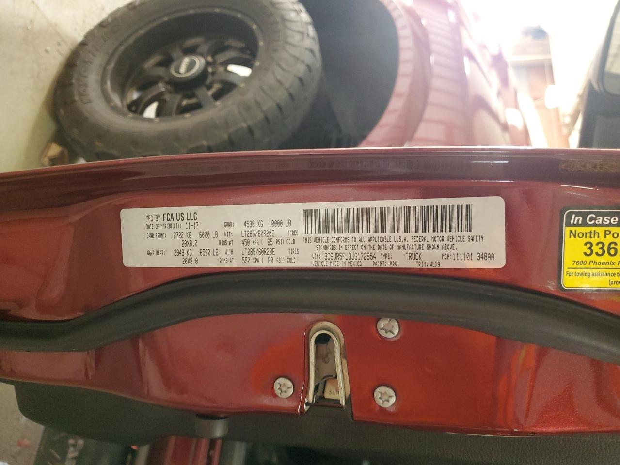 2018 Ram 2500 Laramie VIN: 3C6UR5FL3JG172954 Lot: 93180435