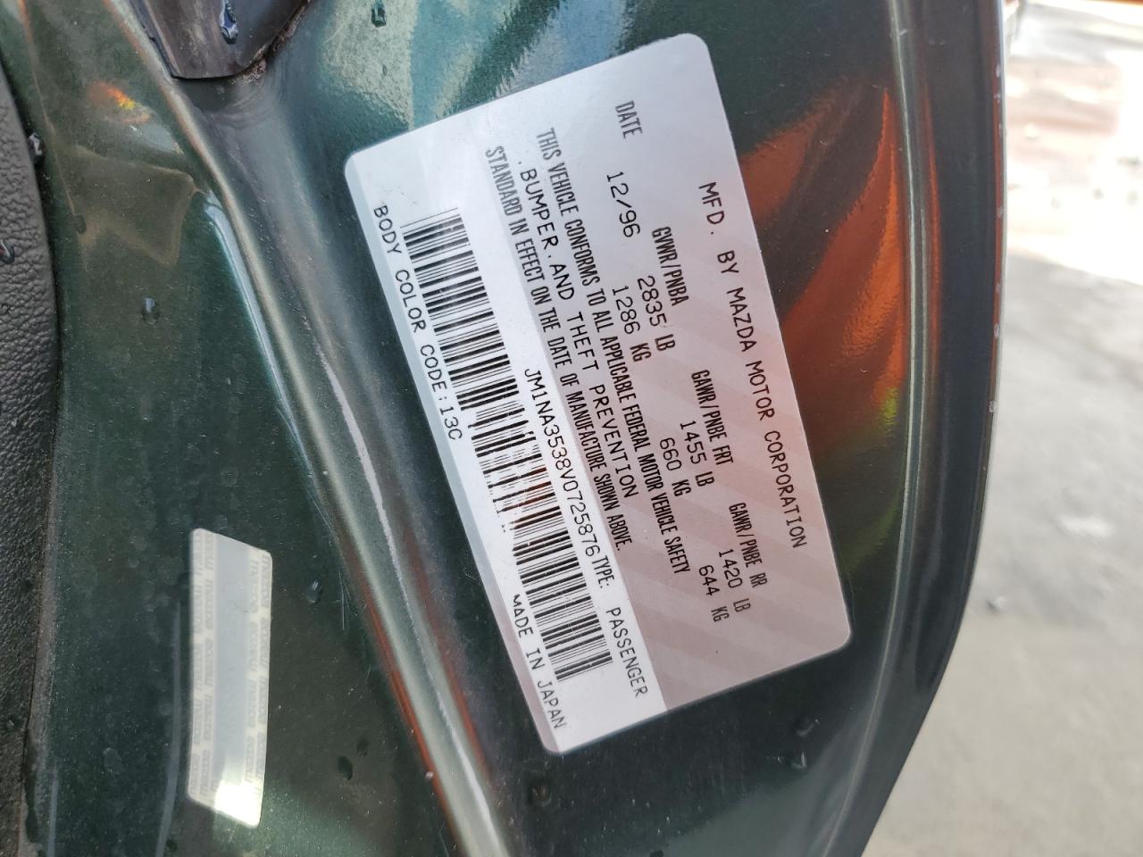 1997 Mazda Mx-5 Miata VIN: JM1NA3538V0725876 Lot: 90658605