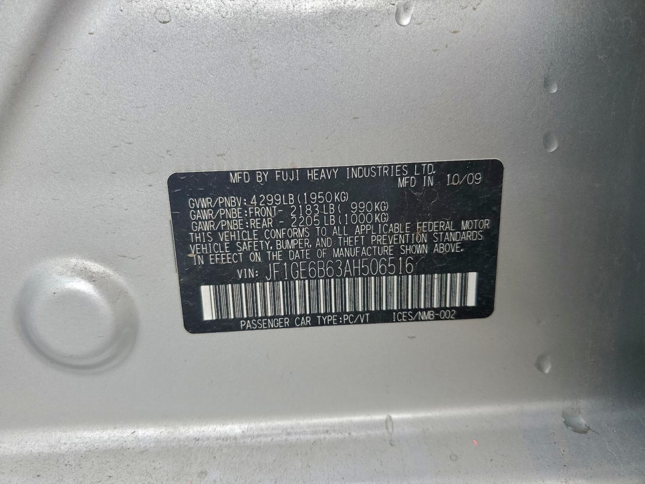 2010 Subaru Impreza 2.5I Premium VIN: JF1GE6B63AH506516 Lot: 93554975