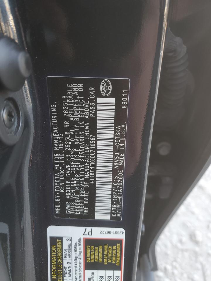 2013 Toyota Camry L VIN: 4T1BF1FK6DU710567 Lot: 92458595