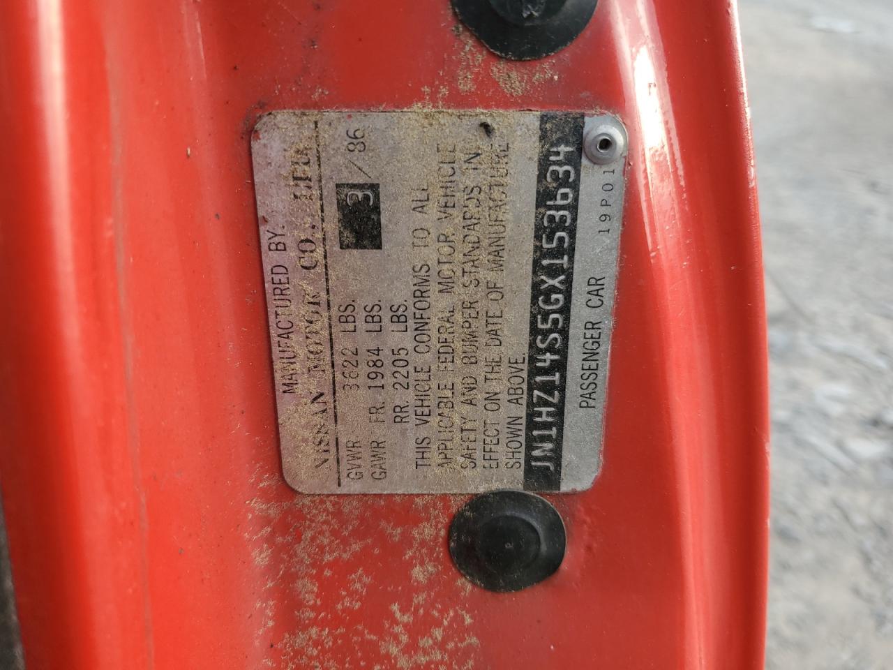 1986 Nissan 300Zx VIN: JN1HZ14S5GX153634 Lot: 92158815