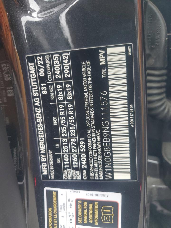 2022 Mercedes-Benz Glc 300 4Matic VIN: W1N0G8EB9NG111576 Lot: 92694385