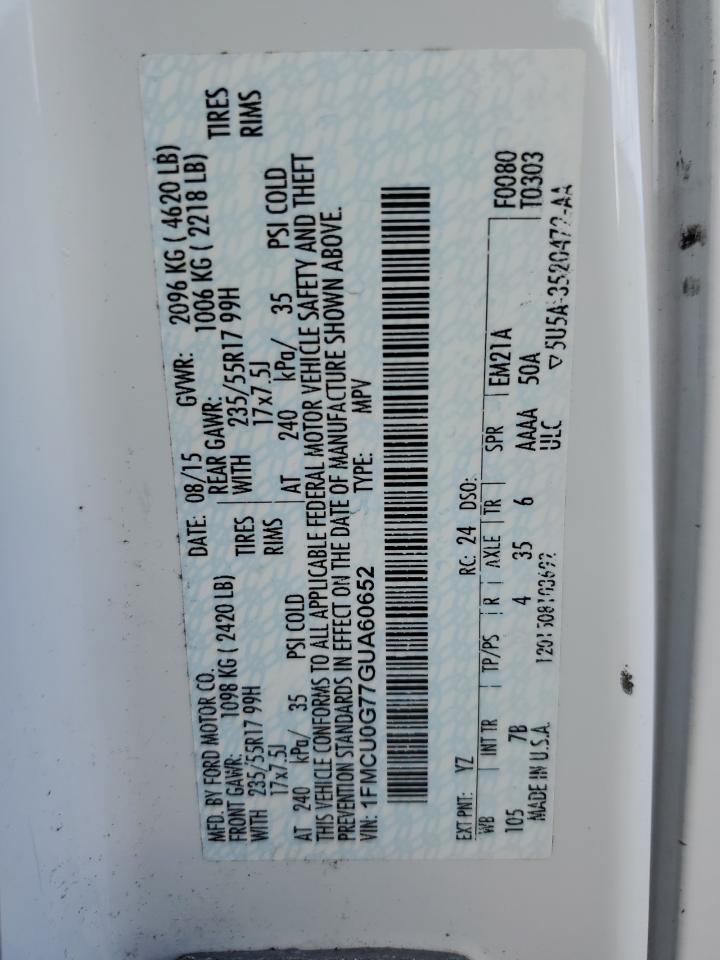 2016 Ford Escape Se VIN: 1FMCU0G77GUA60652 Lot: 93621815