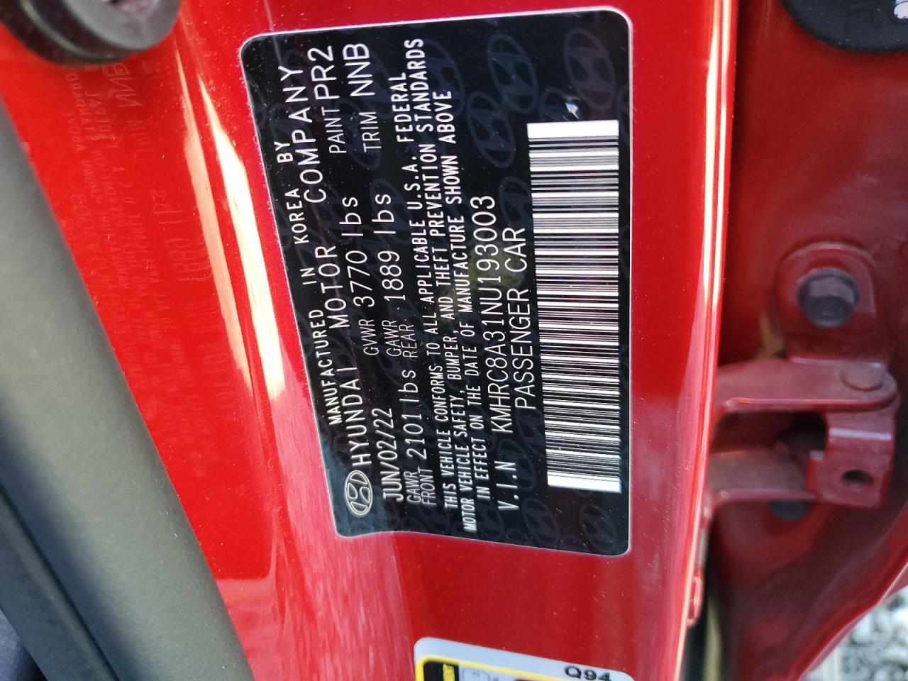 2022 Hyundai Venue Sel VIN: KMHRC8A31NU193003 Lot: 91162425