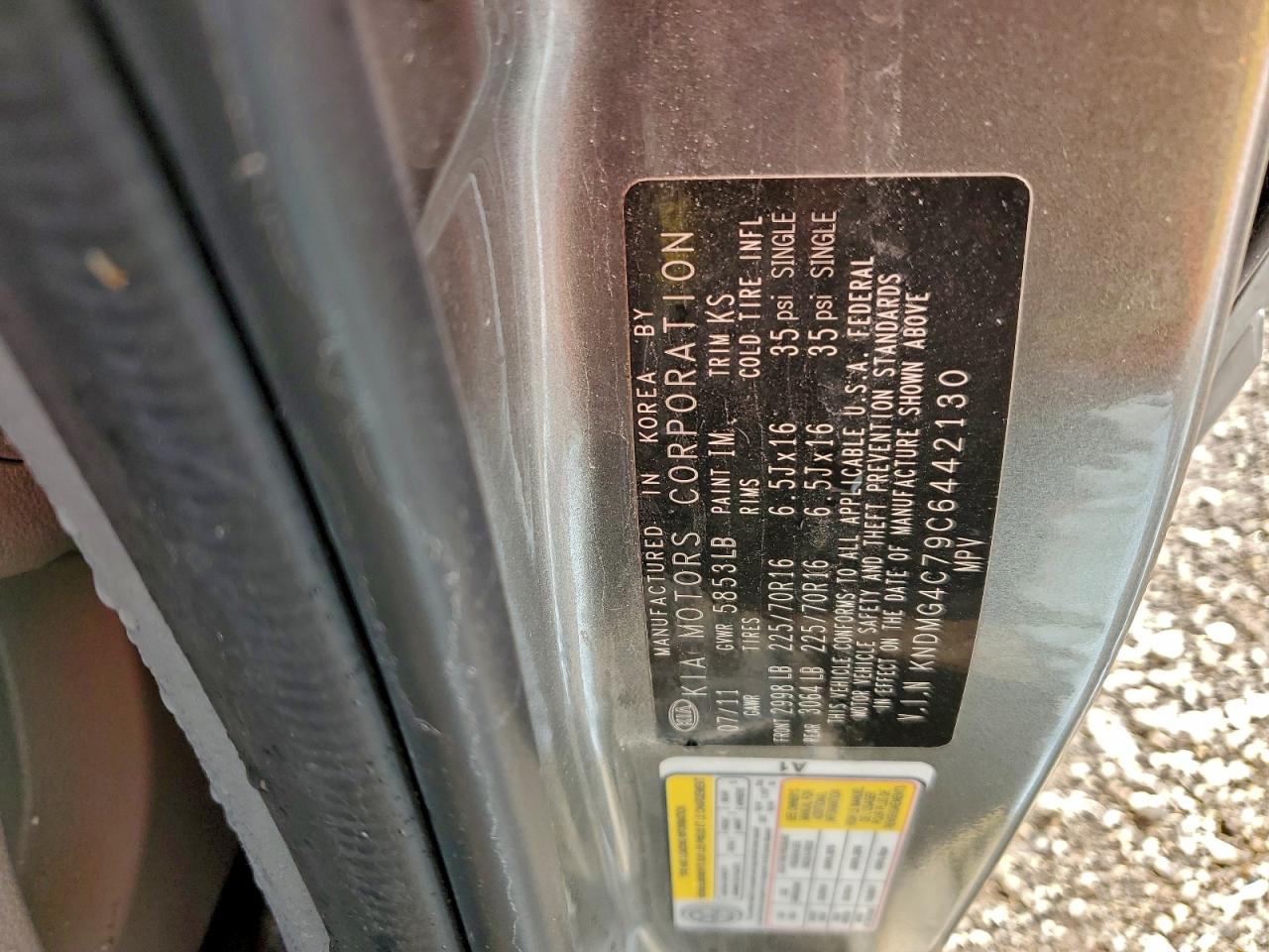 2012 Kia Sedona Lx VIN: KNDMG4C79C6442130 Lot: 94246265