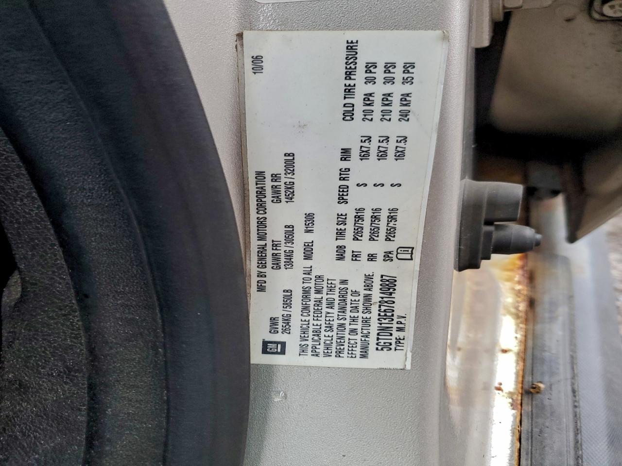 2007 Hummer H3 VIN: 5GTDN13E678149887 Lot: 93985955