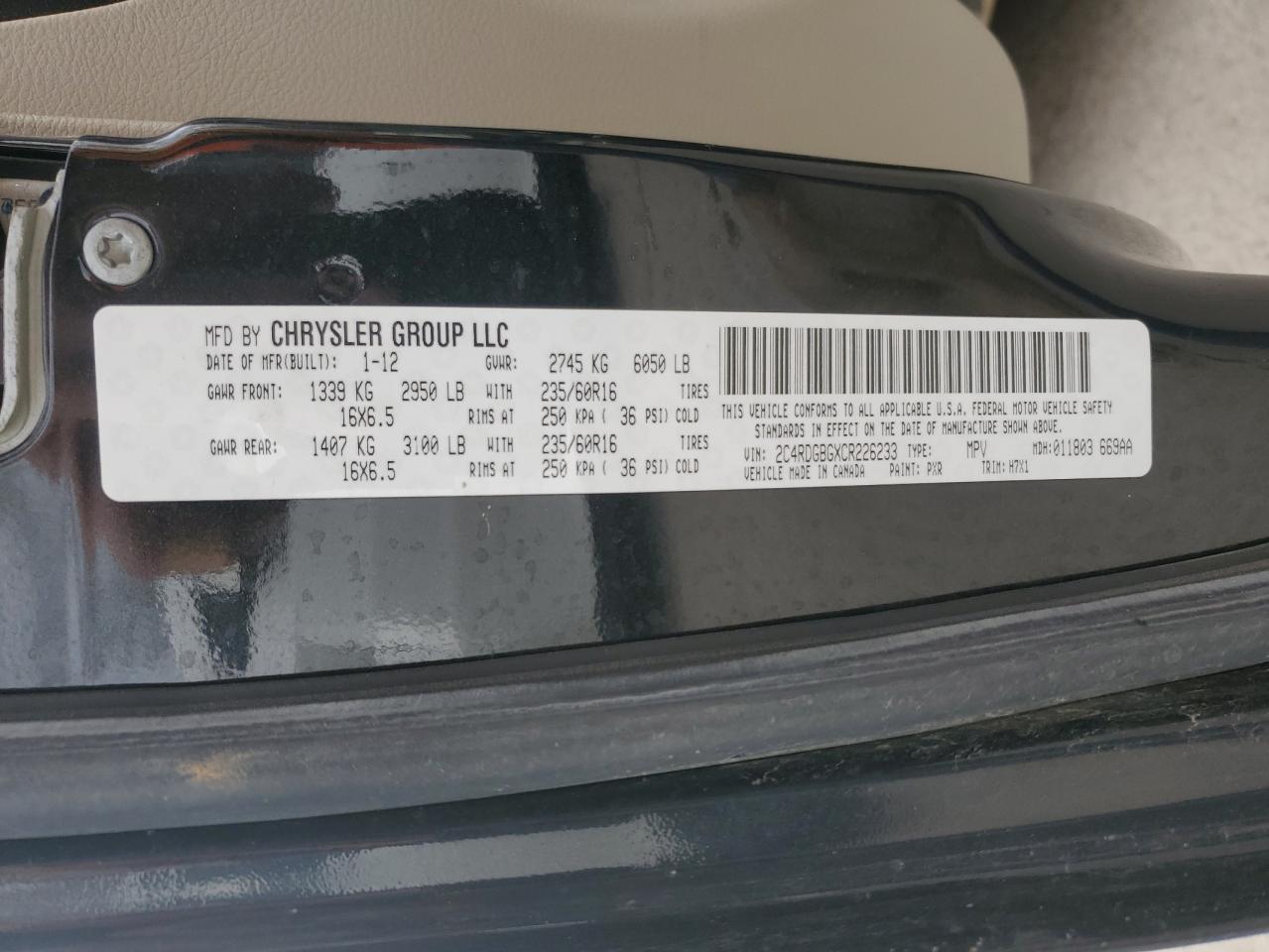 2012 Dodge Grand Caravan Se VIN: 2C4RDGBGXCR226233 Lot: 92835415