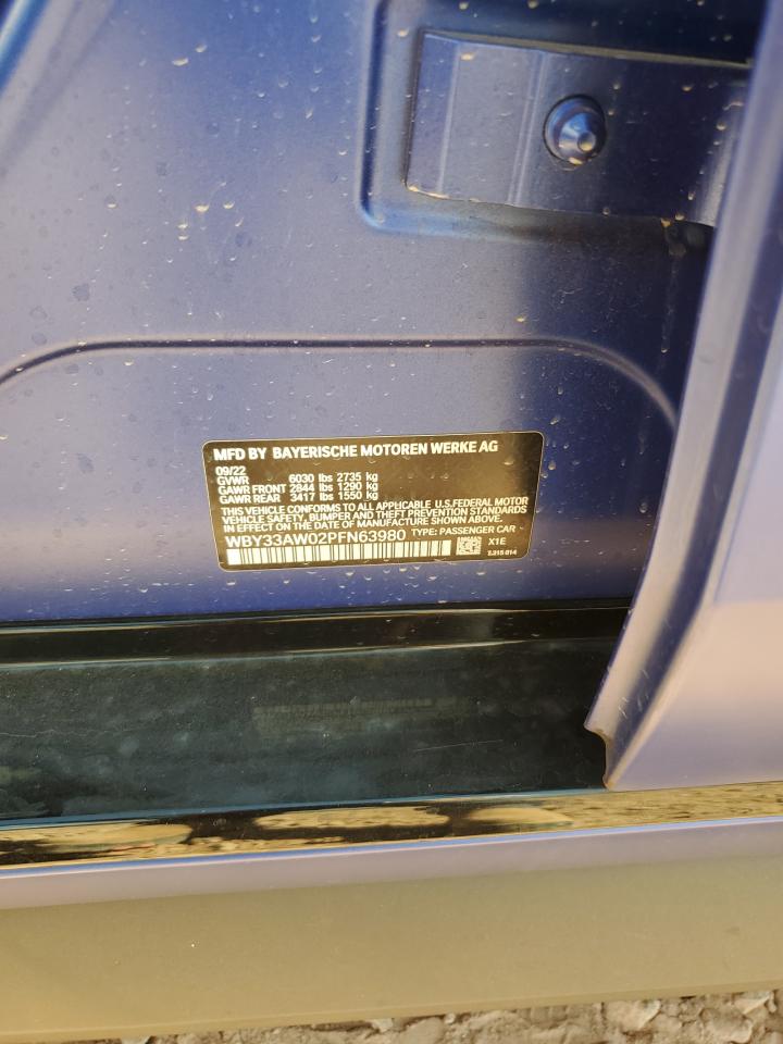 2023 BMW I4 M50 VIN: WBY33AW02PFN63980 Lot: 92050515