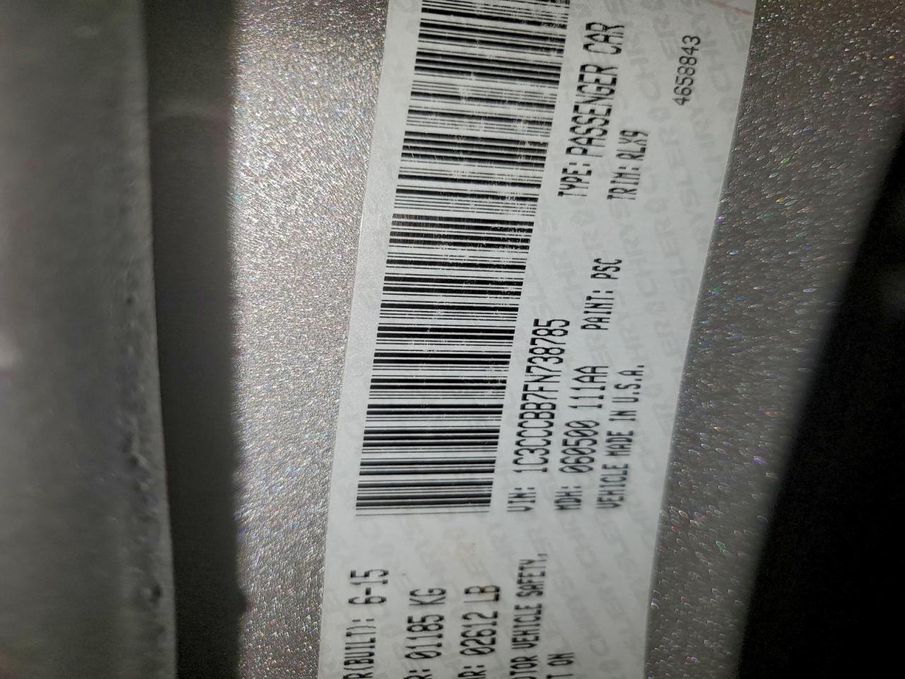 2015 Chrysler 200 S VIN: 1C3CCCBB7FN738785 Lot: 94396945