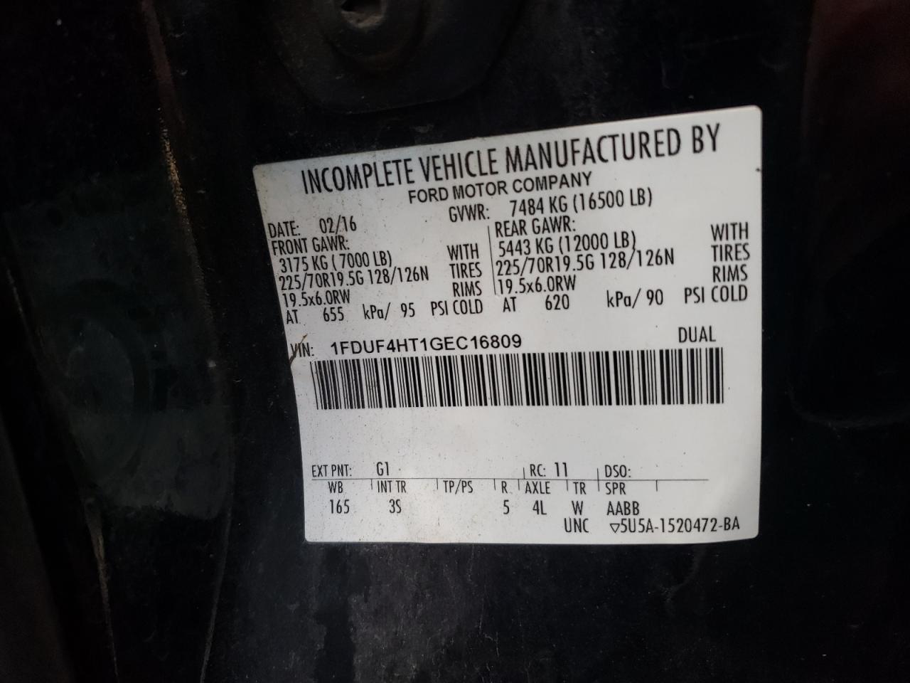 2016 Ford F450 VIN: 1FDUF4HT1GEC16809 Lot: 90580325