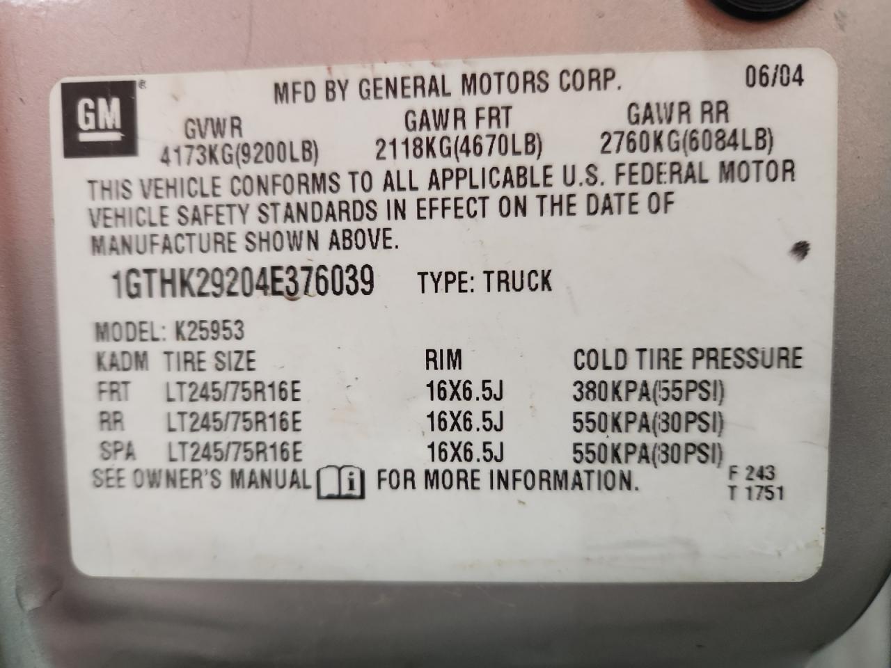 2004 GMC Sierra K2500 Heavy Duty VIN: 1GTHK29204E376039 Lot: 91231395