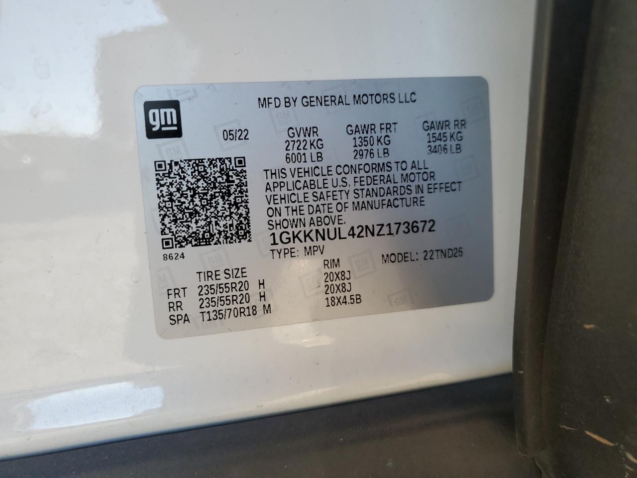 2022 GMC Acadia Slt VIN: 1GKKNUL42NZ173672 Lot: 91571325